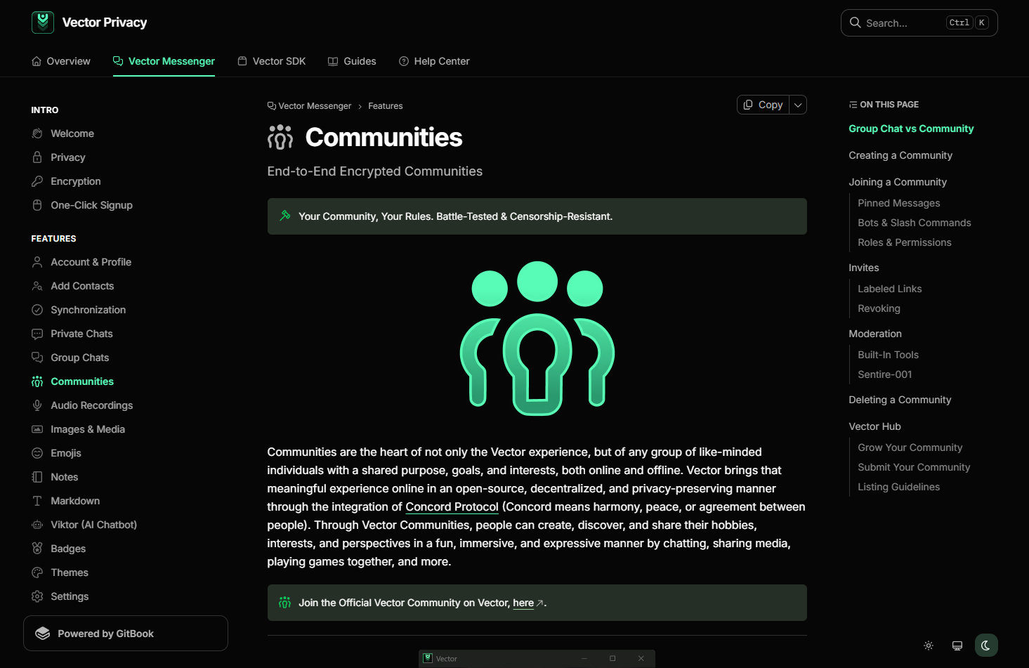 The Vector documentation site on GitBook