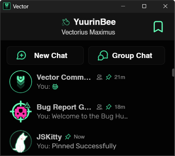 Pinning Chats in Vector Messenger